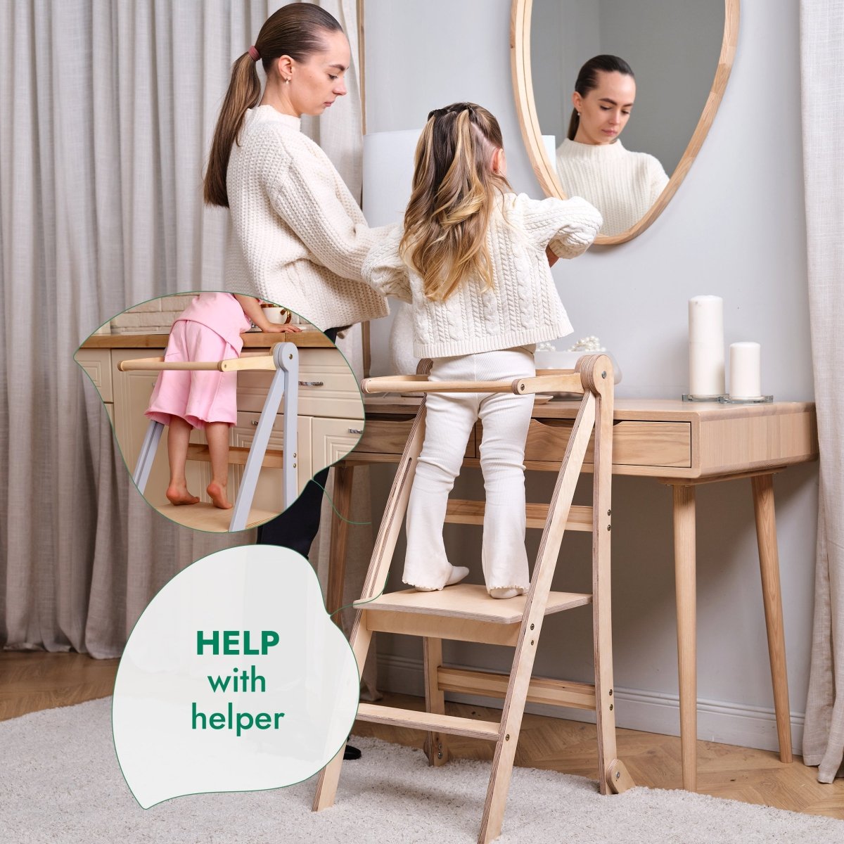 Toddler Tower: Foldable Step Stool for Toddlers - Gray