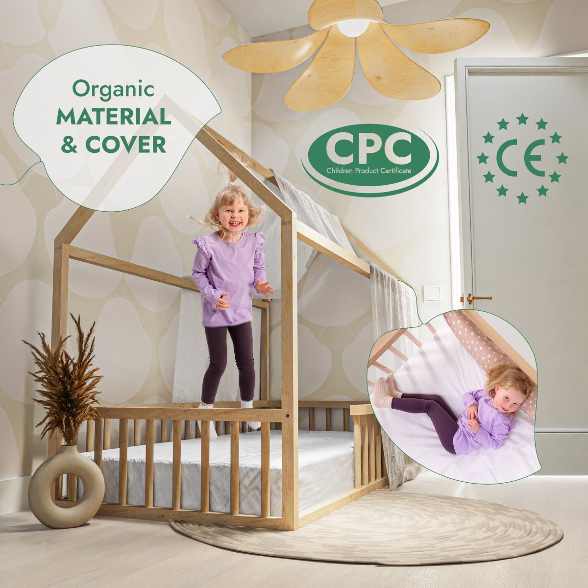 Twin Size Montessori House Bed for Kids with Fence